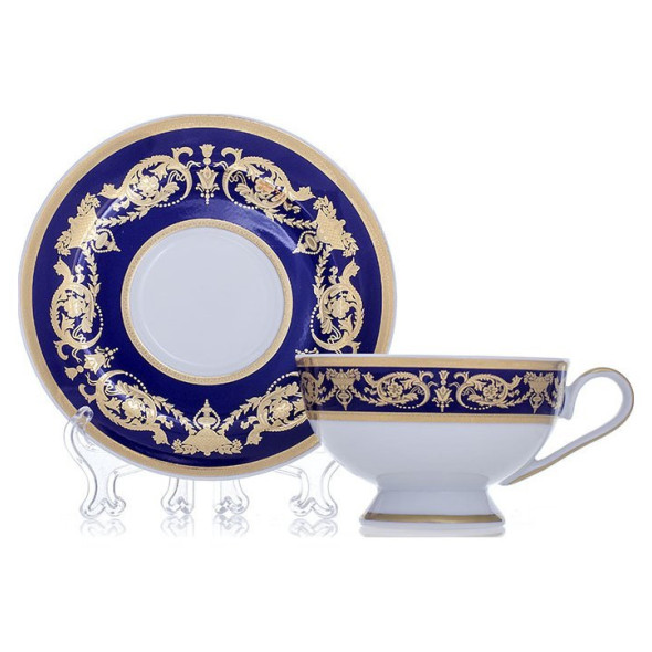 Набор чайных пар 200 мл 6 шт  Bavarian Porcelain &quot;Александрия /Золотой узор на синем&quot; / 070709