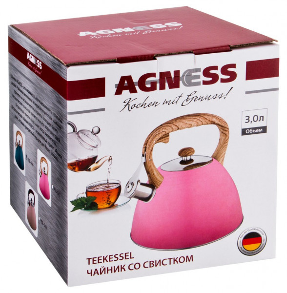 Чайник 3 л розовый /со свистком /индукция капсульное дно &quot;Agness&quot; / 195855